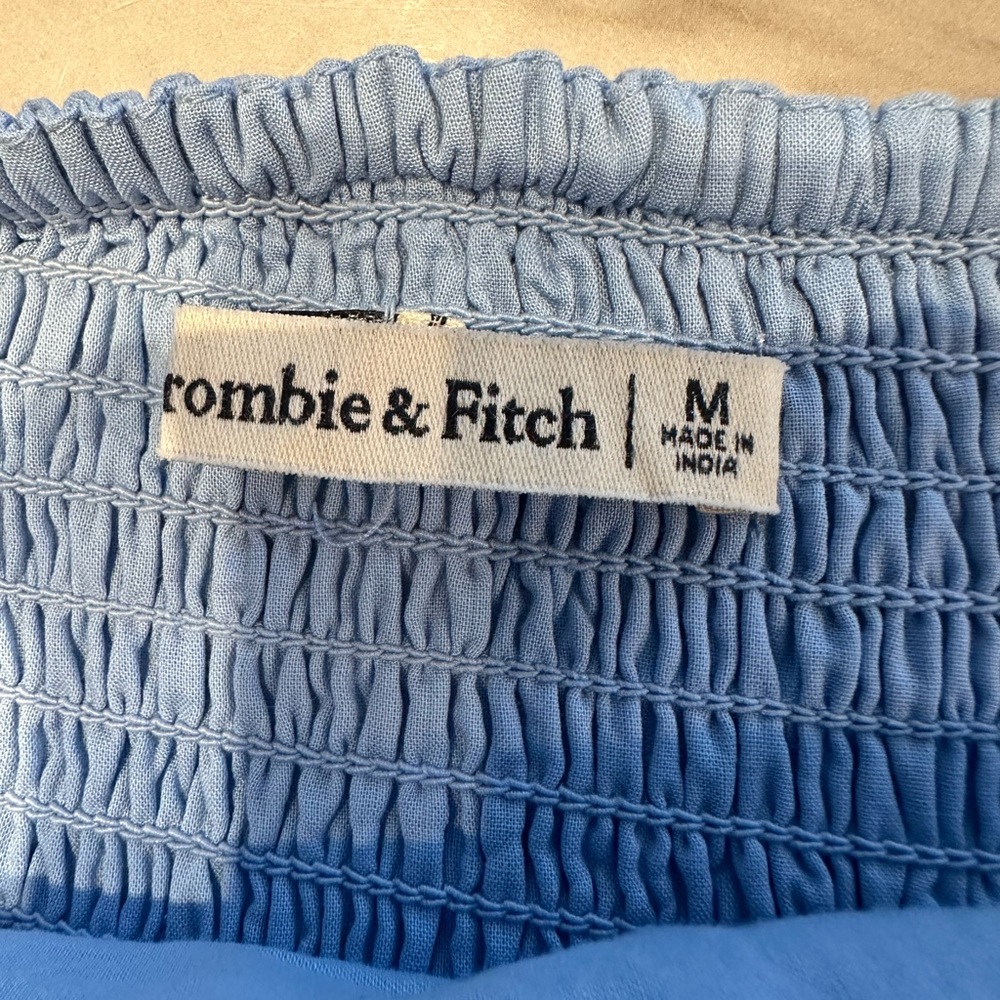 Abercrombie & Fitch Light Blue Runched Poplin Strapless Crop Top - Picture 5 of 5